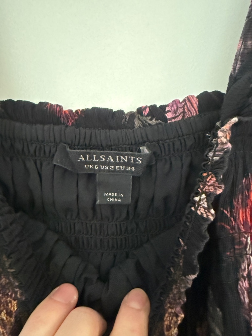 AllSaints Black Floral Trim Blouse - Picture 8 of 9